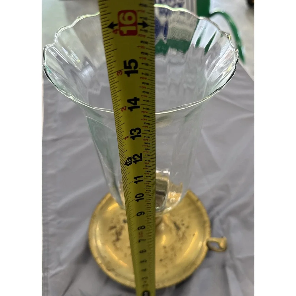 Vintage Large Brass & Hard Plastic Chamber Hurricane Candle Lamp Finger Holder